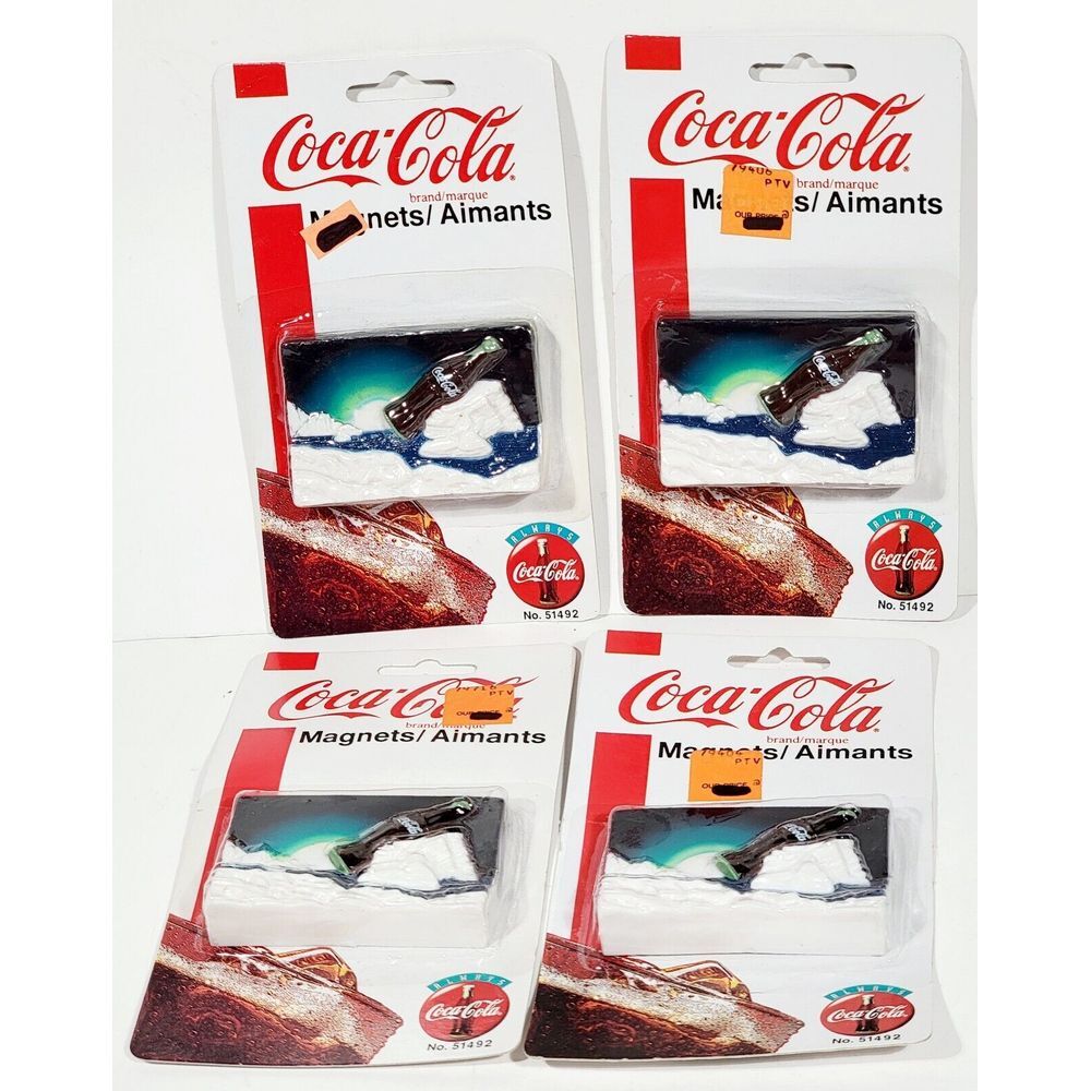 4 Coca-Cola Magnet 1998 coke bottle on ice burgh No. 51492 in original package